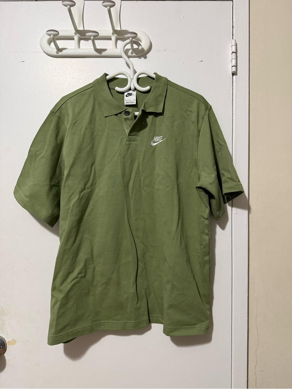 Nike Men's Olive Polo with White Swoosh